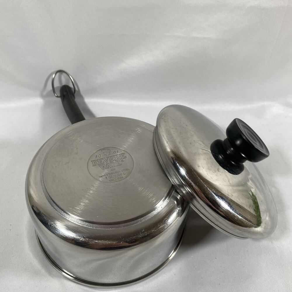 1801 Revere Ware 1 Quart Qt Saucepan & Lid TriPly bottom 18/10 Stainless 95 l
